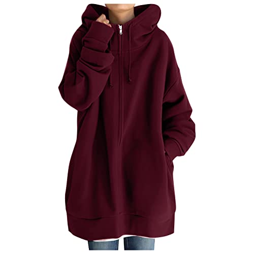 Kapuzenjacke Damen Lang Fleecejacke Full Zip Hoodies Sweatjacke Große Größen Freizeit Sweatshirt Plüsch Gefüttert Outdoor Sport Übergangsjacke Leichte Winter Herbst Jacke mit Kapuze von Generic