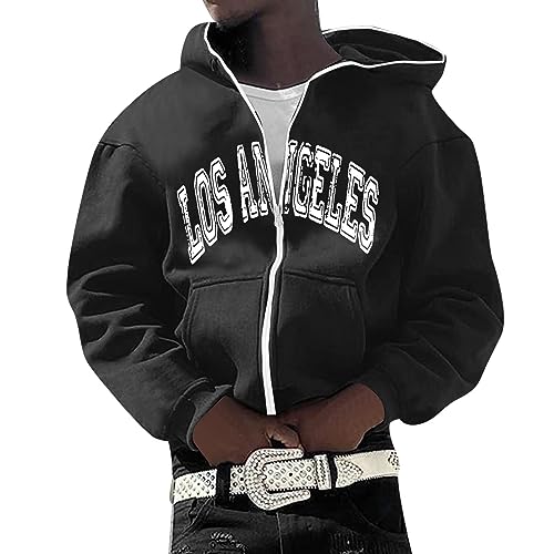 Kapuzenjacke Full Face Zipper Hoodie Retro Star Letter Print Jacke Y2k Übergroße Kapuzenpullover Zip Hoodie Herren, Vintage Monogram Print Harajuku Oversized Y2k Jacke Hoodie Basic von Generic