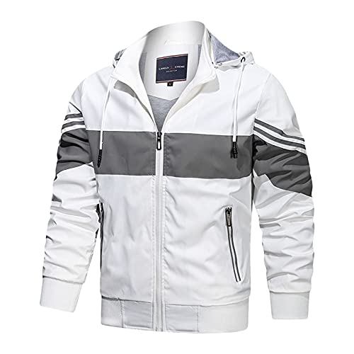 Kapuzenjacke Herren Übergangsjacke Softshelljacke Leichte Jacke Regenjacke Funktionsjacke Wasserdicht Atmungsaktiv Sportjacke Herbstjacke Wind Outdoor Freizeitjacke Weiß XXL von Generic