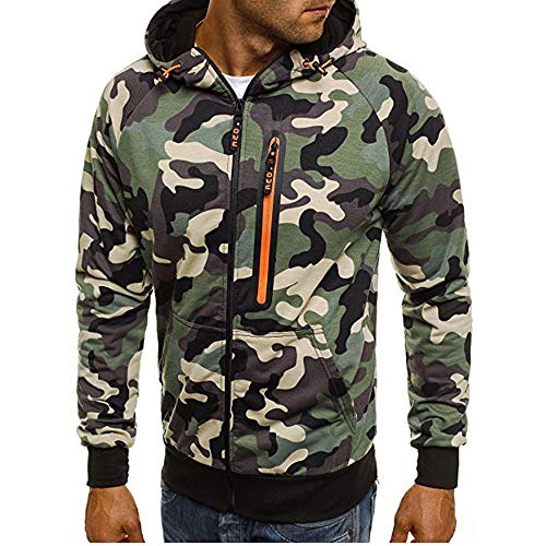 Kapuzenjacke Herren Zipper Kapuzenpullover Camo Sweatjacke Kapuzen Sweatshirt Hooded Sweat Kapuzenpullover Oversized Hoodie Pullover Streetwear Tops Paar Geschenke Grün L von Generic