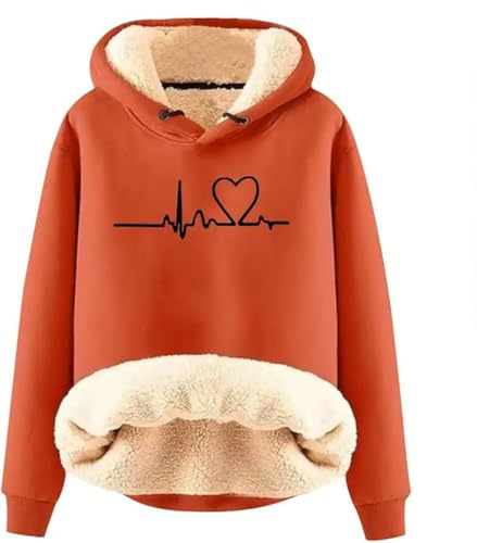 Kapuzenjacke damen sweatjacke mit teddyfutter Sweatshirt Winter warme Pulli Jumper Druck Kuschelig Kapuzenpullover Casual Sportlich Langarmshirt gefütterte jacke von Generic