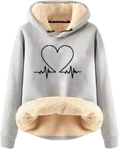 Kapuzenjacke damen sweatjacke mit teddyfutter Sweatshirt Winter warme Pulli Jumper Druck Kuschelig Kapuzenpullover Casual Sportlich Langarmshirt gefütterte jacke von Generic