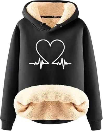 Kapuzenjacke damen sweatjacke mit teddyfutter Sweatshirt Winter warme Pulli Jumper Druck Kuschelig Kapuzenpullover Casual Sportlich Langarmshirt gefütterte jacke von Generic