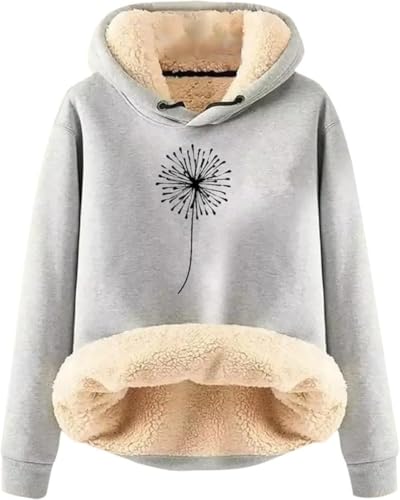 Kapuzenjacke damen sweatjacke mit teddyfutter Sweatshirt Winter warme Pulli Jumper Druck Kuschelig Kapuzenpullover Casual Sportlich Langarmshirt gefütterte jacke von Generic