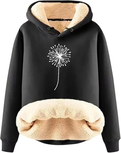 Kapuzenjacke damen sweatjacke mit teddyfutter Sweatshirt Winter warme Pulli Jumper Druck Kuschelig Kapuzenpullover Casual Sportlich Langarmshirt gefütterte jacke von Generic