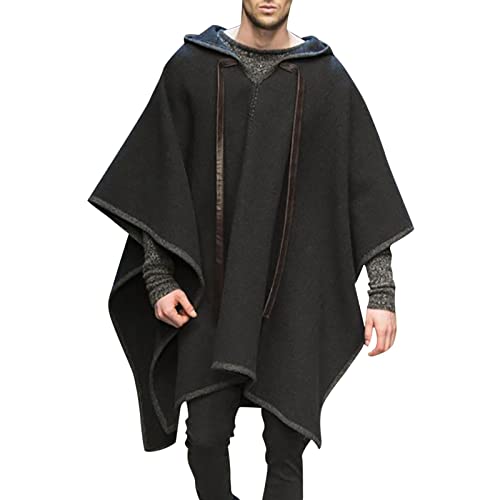 Kapuzenponcho - Poncho für Herren - Handgemacht Poncho Bequeme Kleidung für Männer Alpaka Poncho Kapuzen Poncho für Herren Handgemacht Poncho Wintermantel Warm und Weich Herrenmantel Winterjacke von Generic