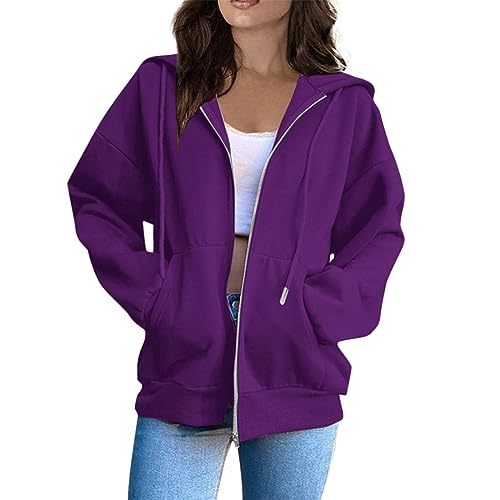 Kapuzenpulli Damen Kapuzenpullover Hoodie Sweatshirt mit Kapuze Kapuzenjacke mit Reißverschluss Outdoor Fitness Training Jogging Sport Style,Sweatshirtjacke Damen Mit Kapuze,Dunkelviolett,3XL von Generic