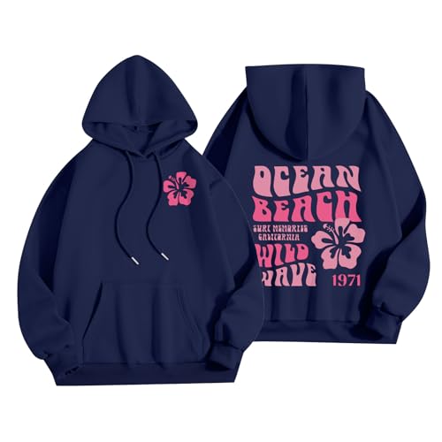 Kapuzenpullover Damen,Damen Sweatshirt,Hoody Oversize Damen Damen Grafik Kapuzenpullis Brief Druck Hoodie Unisex Übergröße Hoodies Langarm Tasche Pullover,Blau,S von Generic