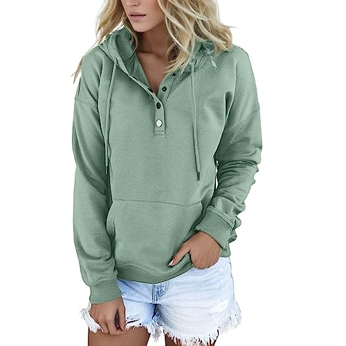 Kapuzenpullover Damen Button Down Hoodie Pullover Langarm Autumn Winter Sweatshirt Oberteil Pulli Pullover Damen Hoodie Damen Sweatshirt Einfarbig Langarmshirt Mode von Generic