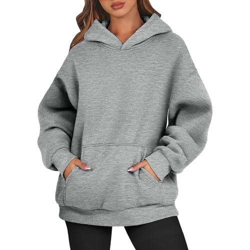 Kapuzenpullover Damen Einfarbig Basic Hoodie Pullover Langarm Herbst Winter Sweatshirt Oberteil Pulli mit Kängurutasche,Grau,M Kapuzenpullover Damen Einfarbig Basic Hoodie Pullover Langarm Herbst Winter Sweatshirt Oberteil Pulli mit Kängurutasche,Grau,M von Generic