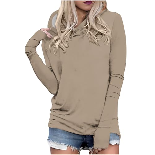 Kapuzenpullover Damen Einfarbig Hoodie Casual Blusetop mit Daumenloch Langarm Skinny Passform Kapuzenpulli Teenager Mädchen Basic Bluse Autumn Winter Oberteile Sportshirt Streetwear von Generic