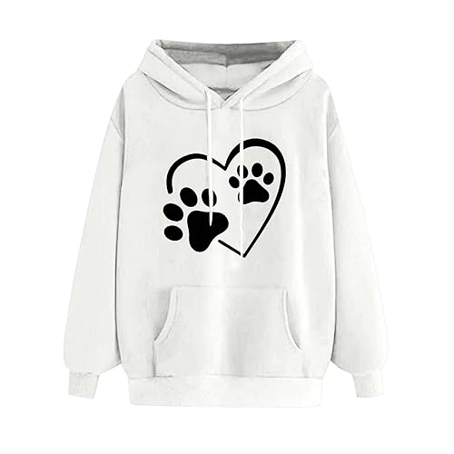 Kapuzenpullover Damen Herz Hundepfote Druck Hoodie Modische Langarm Sweatshirt Mit Kapuze Bequem Longsleeve Kapuzenpulli Frühling Hoody Oberteile Langarmshirt Pullover Sportshirt Streetwear von Generic