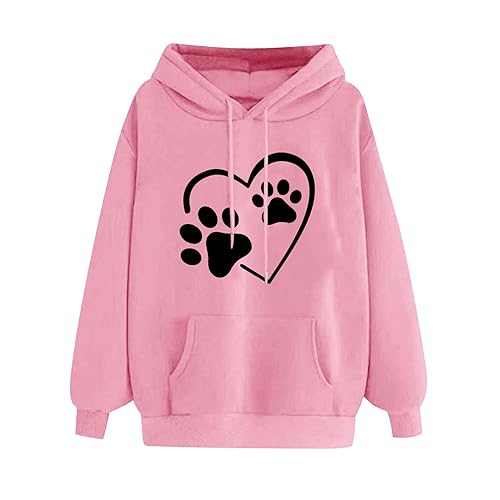 Kapuzenpullover Damen Herz Hundepfote Druck Hoodie Modische Langarm Sweatshirt Mit Kapuze Bequem Longsleeve Kapuzenpulli Frühling Hoody Oberteile Langarmshirt Pullover Sportshirt Streetwear von Generic