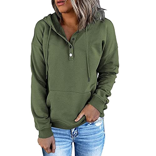 Kapuzenpullover Damen Knopfleiste Hoodie Pullover Langarm Oberteile Sweater Kapuzenshirt Herbst Winter Einfarbig Warm Basic Hoody Freizeit Outwear Sport Style Training Sweatshirt Pulli von Generic