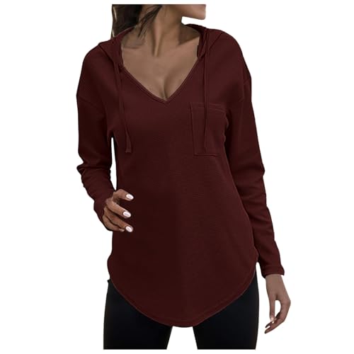 Kapuzenpullover Damen Leichter Pullover Hoodie Sweatshirs mit Taschen Kapuzenpullover Damen Leichter Hoodie Langarm Sweatshirt Kapuzenshirt Pullover mit Kapuzen V Ausschnitt Sweatjacke Oberteile (XL) von Generic