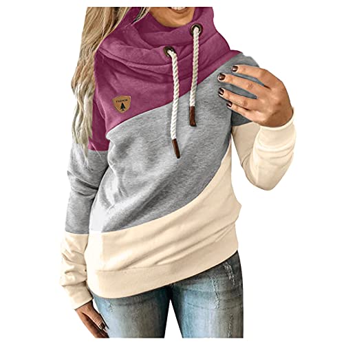 Kapuzenpullover Damen Stehkragen Hoodie Pullover Baumwoll Farbblock Sweatshirt Kordelzug Langarmshirt Herbst Winter Oberteile Tops Winterjacke Mantel Outwear Langarm Pullover Damen von Generic