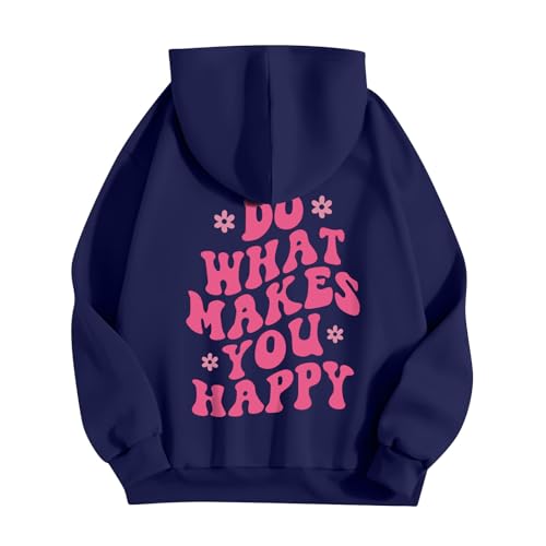 Kapuzenpullover Damen Textdruck Basic Hoodie Pullover Langarm Herbst Winter Sweatshirt Oberteil Pulli mit Kängurutasche,Blau,3XL von Generic
