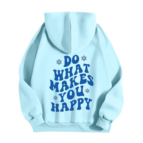 Kapuzenpullover Damen Textdruck Basic Hoodie Pullover Langarm Herbst Winter Sweatshirt Oberteil Pulli mit Kängurutasche,Blau,S von Generic