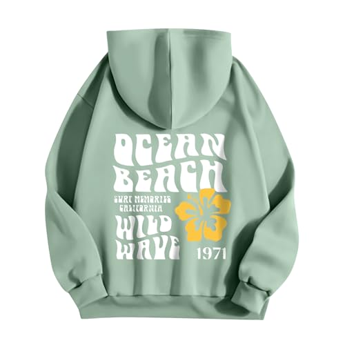 Kapuzenpullover Damen Textdruck Basic Hoodie Pullover Langarm Herbst Winter Sweatshirt Oberteil Pulli mit Kängurutasche,Grün,S von Generic
