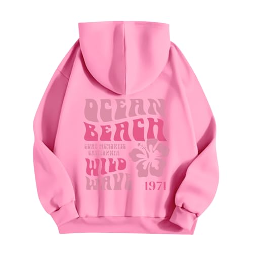 Kapuzenpullover Damen Textdruck Basic Hoodie Pullover Langarm Herbst Winter Sweatshirt Oberteil Pulli mit Kängurutasche,Pink,S von Generic