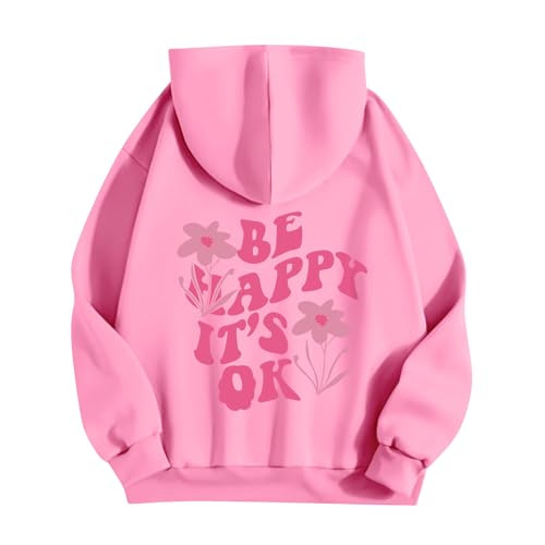 Kapuzenpullover Damen Textdruck Basic Hoodie Pullover Langarm Herbst Winter Sweatshirt Oberteil Pulli mit Kängurutasche,Pink,S von Generic
