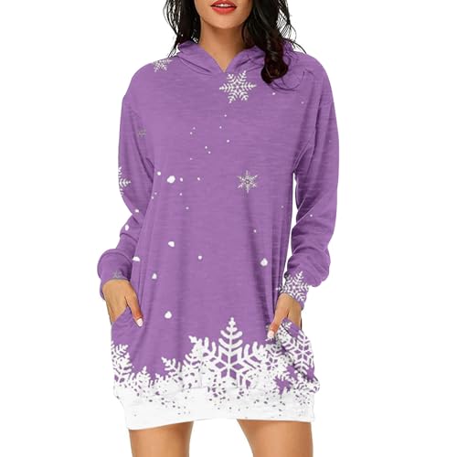 Kapuzenpullover Damen Weihnachten Hoodie Kleid Lang Elch Durck Kapuzensweatshirt Schneeflocke Sweatshirt Langärmeliger Kapuzenpullis Tops für Weihnachten Kostüm Kapuzenpullover Damen Weihnachten Hoodie Kleid Lang Elch Durck Kapuzensweatshirt Schneeflocke Sweatshirt Langärmeliger Kapuzenpullis Tops für Weihnachten Kostüm von Generic