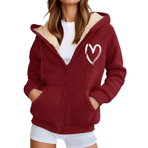 Kapuzenpullover Damen Winter Sweatjacke Gefüttert Fleecejacke Warm mit Kapuze Einfarbig Sweatshirt Hoodie Zip Kapuzenjacke mit Reißverschluss Winterjacke Mantel Parka Fleecemantel fleecePullove von Generic