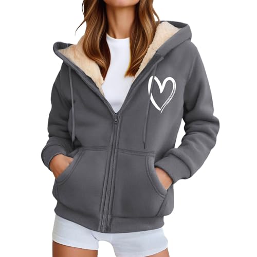Kapuzenpullover Damen Winter Sweatjacke Gefüttert Fleecejacke Warm mit Kapuze Einfarbig Sweatshirt Hoodie Zip Kapuzenjacke mit Reißverschluss Winterjacke Mantel Parka Fleecemantel fleecePullove von Generic