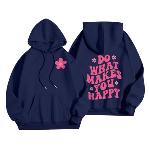 Kapuzenpullover FüR Damen,Sweatshirt Damen Oversized,Damen Grafik Kapuzenpullover Übergröße Cartoon Grafik Buchstabe Druck Streetwear Casual Kapuzenpullover y2k Kapuzenpulli,Blau,L von Generic