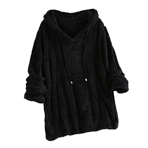 Kapuzenpullover Für Damen Warmer Teddy Teddyfell Kuschel Pulli Elegant Lang Hoodies Herbst Winter Warm Oberteil Kordelzug Kapuzenpullis Kapuzensweatshirt Lose Sport Hoody Tops von Generic