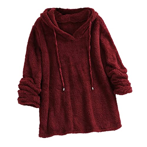 Kapuzenpullover Für Damen Warmer Teddy Teddyfell Kuschel Pulli Elegant Lang Hoodies Herbst Winter Warm Oberteil Kordelzug Kapuzenpullis Kapuzensweatshirt Lose Sport Hoody Tops von Generic