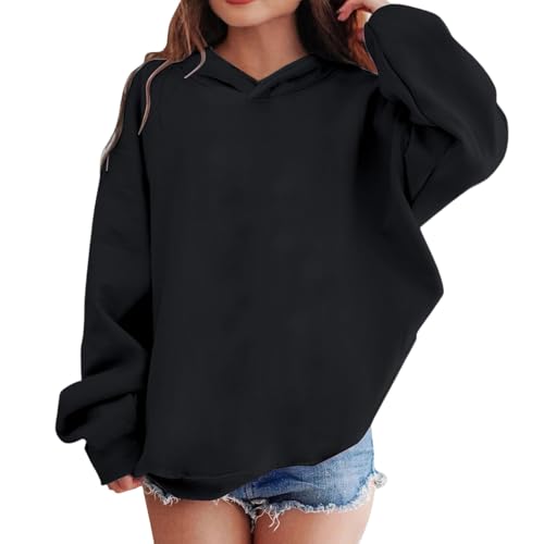Kapuzenpullover Für Mädchen Einfarbige Oversize Pullover Sweatshirt mit Kapuzen Langarm Kapuzenpulli Sweatshirt Kinder Pulli Hoodie Oberteile 3-12 Jahre (Z6A-Black, 11-12 Years) von Generic