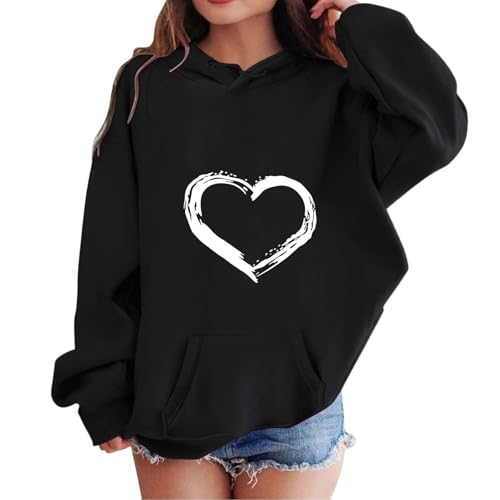 Kapuzenpullover Für Mädchen Mode Herz Drucke Oversize Pullover Sweatshirt mit Kapuzen Langarm Kapuzenpulli Sweatshirt Kinder Pulli Hoodie Oberteile 3-12 Jahre von Generic