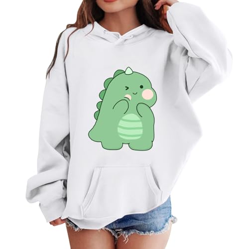 Kapuzenpullover Für Mädchen Mode Niedlicher Dinosaurier Druck Oversize Pullover Sweatshirt mit Kapuzen Langarm Kapuzenpulli Sweatshirt Kinder Pulli Hoodie Oberteile 3-12 Jahre (Z1-White, 11-12 Years) von Generic