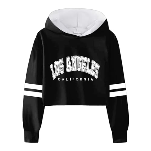 Kapuzenpullover Für Mädchen Pullover Sweatshirt mit Kapuzen Mode Buchstaben Drucke Langarm Kapuzenpulli Sweatshirt Kinder Mädchen Pulli Hoodie Oberteile Langarmshirt 3-12 Jahre (Black, 10-12 Years) von Generic