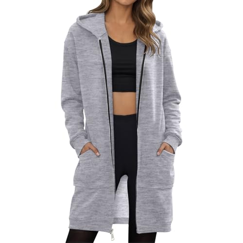 Kapuzenpullover Lang Sweatjacke Damen Kapuzenjacke Hoodie Sweatshirt Langarm Hoodie Jacke mit Reißverschluss Damen Strickjacke Kapuzenpulli Fall Winter Cardigan Streetwear (2-gy1, XXXXXL) von Generic