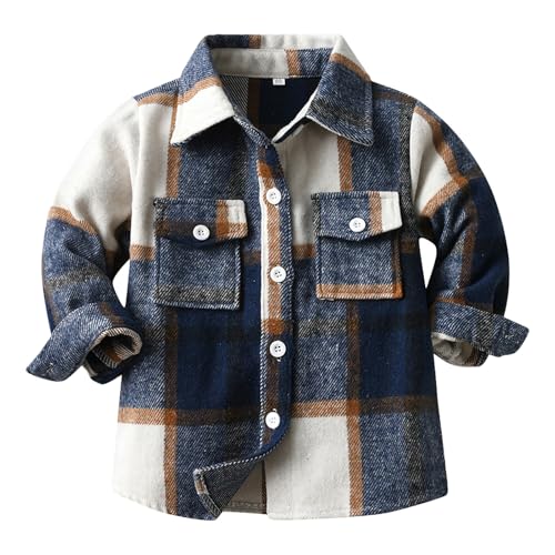Kariert Hemden für Kinder Jungen Flanellhemd Langarm Revers Button Down Hemd Jacke Karohemd Holzfällerhemd Freizeithemd Regular Fit Trachtenhemd Sweatjacke Casual Shirt mit Brusttasche 0-8 Jahre von Generic