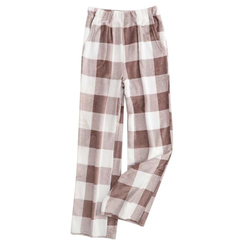 Karierte Hose Damen Lang, Flanell Pyjamahose Damen Lockere Bequeme Schlafanzughose Weites Bein Stretch Schlafhose Kariert Flanellhose Flauschig Loungehose Warm Kuschelhosen mit Taschen von Generic