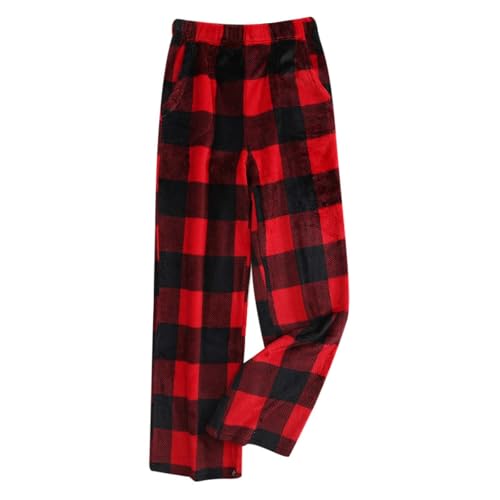 Karierte Hose Damen Lang, Flanell Pyjamahose Damen Lockere Bequeme Schlafanzughose Weites Bein Stretch Schlafhose Kariert Flanellhose Flauschig Loungehose Warm Kuschelhosen mit Taschen von Generic