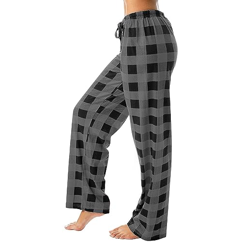 Damen Pyjamas Bottoms Weihnachten Pyjamas Hosen für Frauen Loose Lounge Plaid Schlafanzughose Lange Pyjamahose Damen Lang Karierte Pyjamahose Weites Bein Bottom Pants Dunkelgrau L von Generic