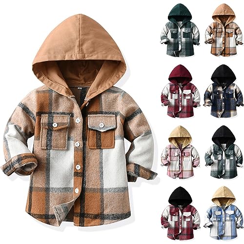 Karierte Jacke mit Knopfleiste Kinder Junge Mädchen Flanellhemd Jacken Langarm Baby Kapuzenjacke Coole Übergangsjacke Hemdjacke Freizeit Mäntel Outdoor (A, 6-12 Months) von Generic