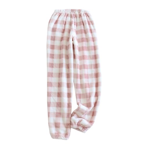 Karierte Schlafanzughose Damen Lang Flanell - Pyjamahose Flauschige Fleecehose Verdickte Warm Thermohose Winddicht Winterhose Oversized Freizeithose Weich Bequem Schlafhose Casual Pyjama von Generic