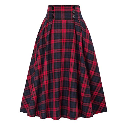 Karierter Rock Damen Midi, Midirock A Linie, Plisseerock Damen Knielang Schottenrock Röcke Kleid mit Knöpfen Wickelrock für Frauen Skirt Freizeitrock Kariert Herbstrock Sommerrock Elegant Kleidung von Generic