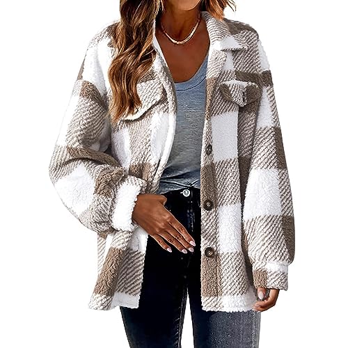 Kariertes Jacke Damen Winter Oversize Warm Freizeithemd Revers Wollmantel Langarm Holzfällerjacke Buttons Hemdjacke Dick Weich Bequem Flanell Hemd Shacket Mäntel (L30,S) B1 von Generic