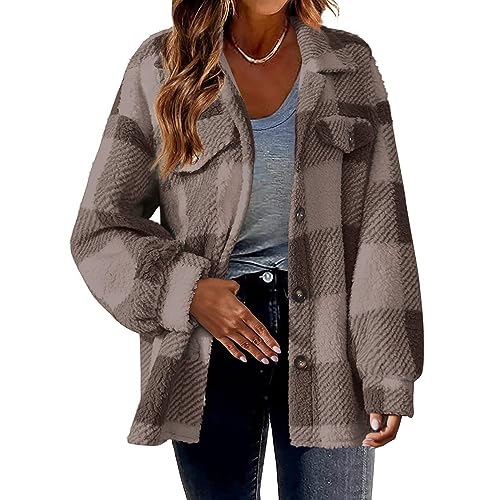 Kariertes Jacke Damen Winter Oversize Warm Freizeithemd Revers Wollmantel Langarm Holzfällerjacke Buttons Hemdjacke Dick Weich Bequem Flanell Hemd Shacket Mäntel (L27,M) B1 von Generic