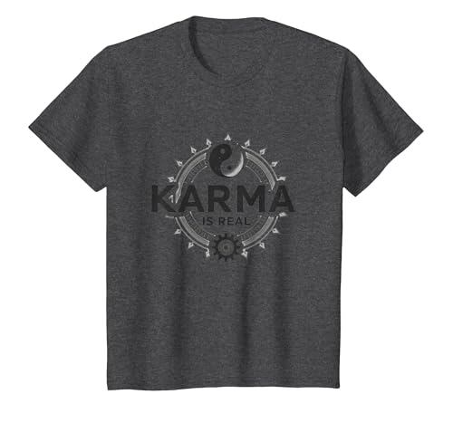 Karma is Real: Yin Yang Spiritual Balance Weisheit T-Shirt, Kinder, Anthrazit Meliert, 104 von Generic
