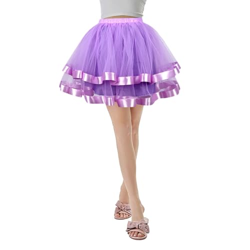 Karneval Damen Kostüm Tüllrock 50er Tütü Rock Metallic Mini Röcke Rave Rock Ballett Unterrock Faltenrock Skater Pleated Rock Rockabilly Petticoat Kurz Tanzkleid Faschingskostüme (Purple-1, One Size) von Generic