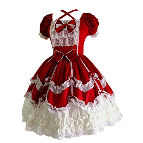 Karneval Kostüm Damen, Maid Dress Cosplay Damen Mädchen Maid Outfit Weihnachten Halloween Cosplay Kostüm Lolita Dress Frauen Spitzenkleid Maid Kostüm Maid Kleid Gothic Maid Dress von Generic