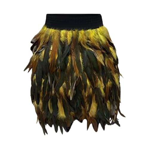 Karneval Kostüm Damen Feder Rock Elastische Taille Party Minirock Tüllrock Damen Festival Outfit Damen Tüllrock Damen Pfau Kostüm Schlanke Hüfte Feder Rock Damen Federrock (I-Yellow, L) von Generic