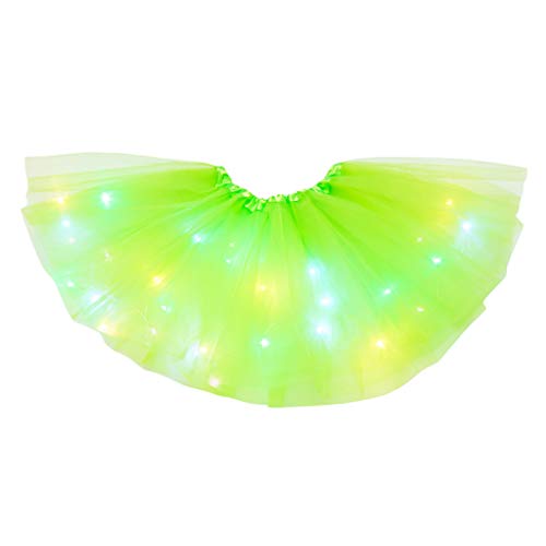 Karneval Kostüm Damen Tüllrock Damen LED Balletttanz Rock Tanzkleid Ballkleid Glänzend Festliche Unterrock Netz Schichtrock Tull Tütü Rock 50er Rockabilly Petticoat Kurz Pailletten Rock für Party von Generic